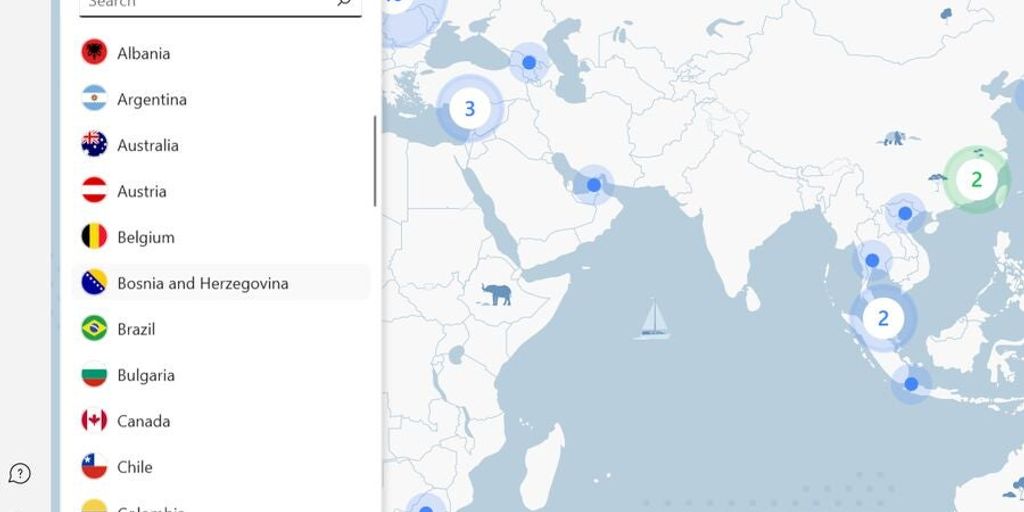 VPN server locations map